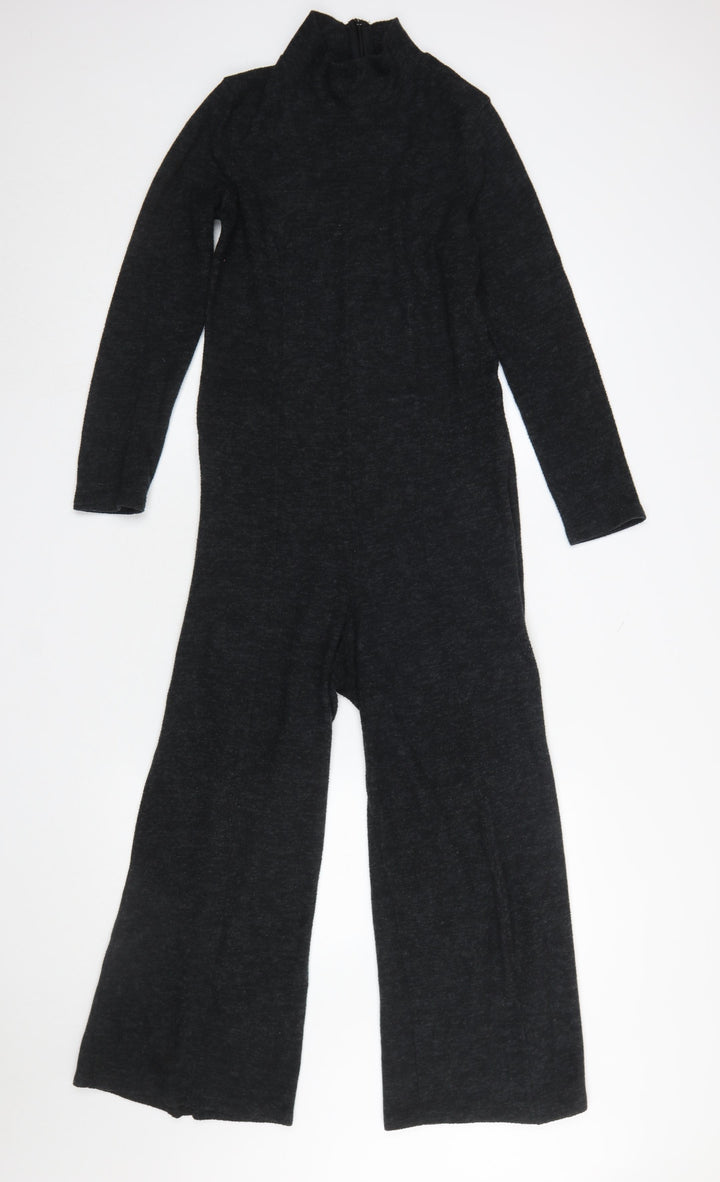 Zara Women Black Long Sleeve High Neck Wide-Leg Jumpsuit Size S
