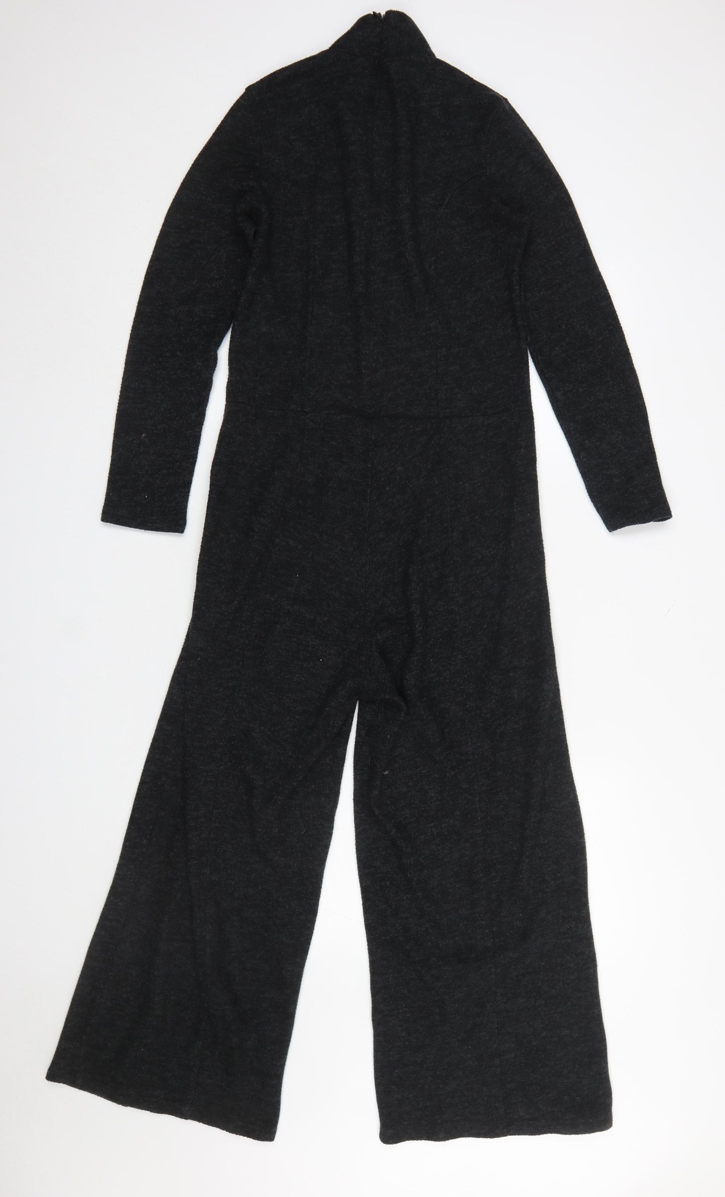 Zara Women Black Long Sleeve High Neck Wide-Leg Jumpsuit Size S