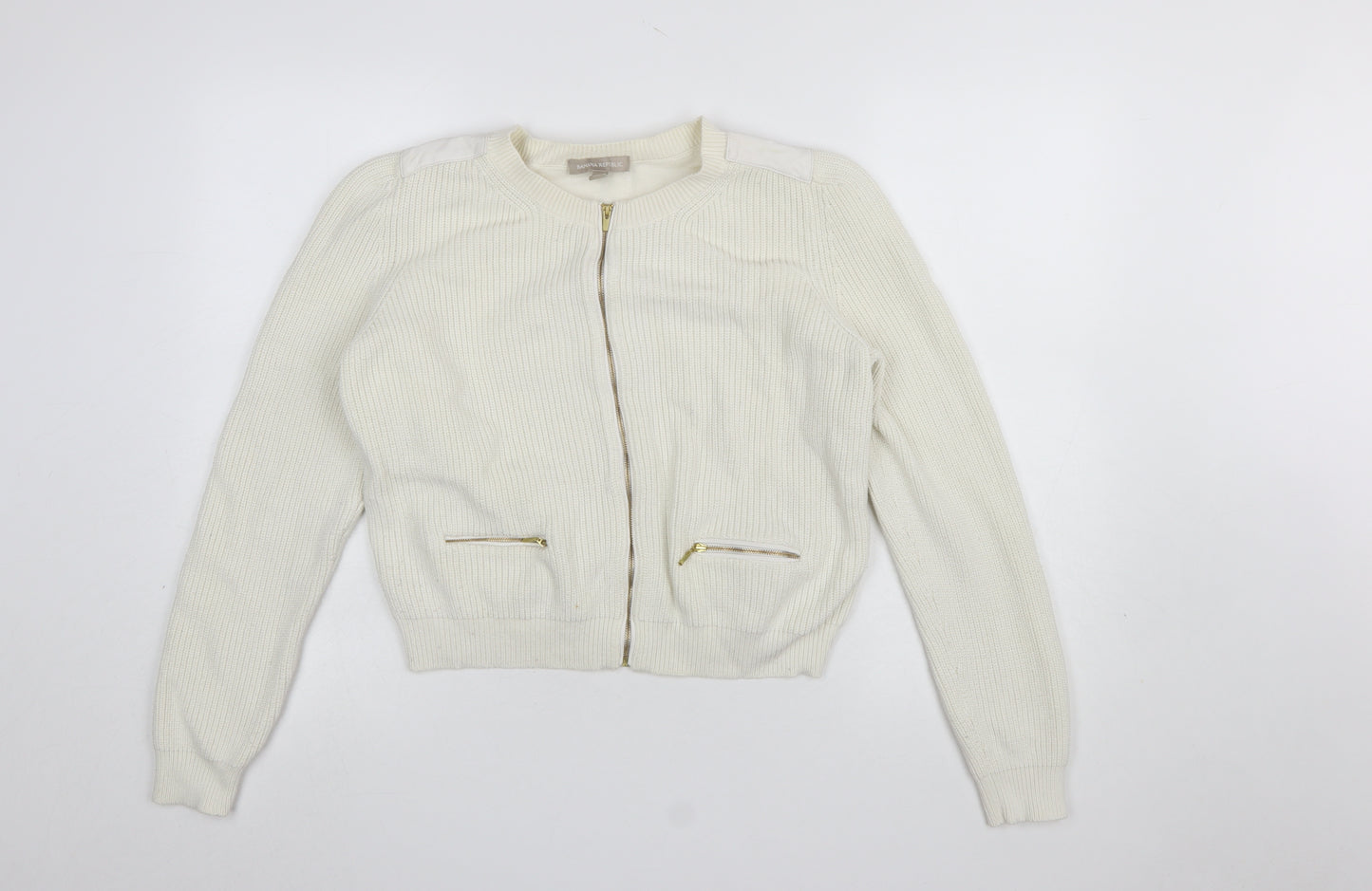 Banana Republic Women Ivory Full Zip Knit Jumper L