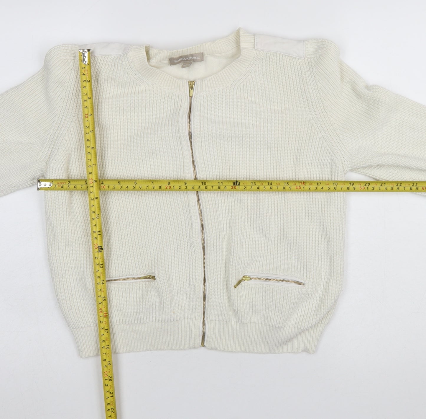 Banana Republic Women Ivory Full Zip Knit Jumper L