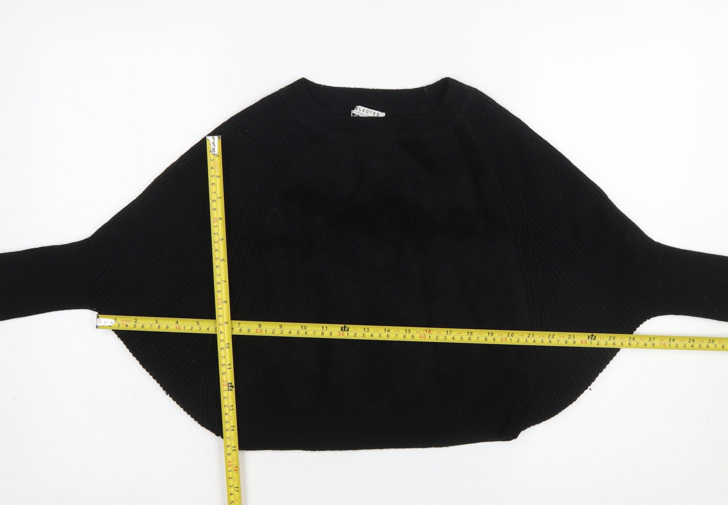 SELECTED Womens Black Wool Blend Dolman Sleeve Pullover Jumper M