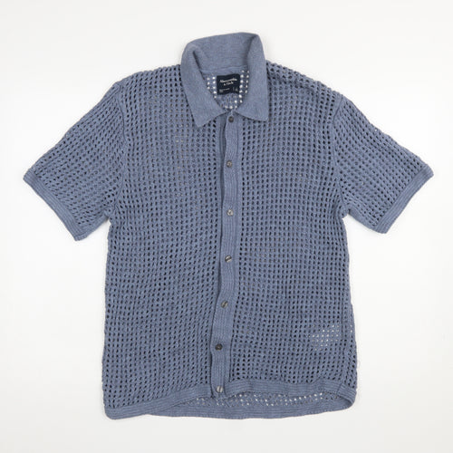 Abercrombie & Fitch Men’s Blue Open-Knit Short Sleeve Cardigan L