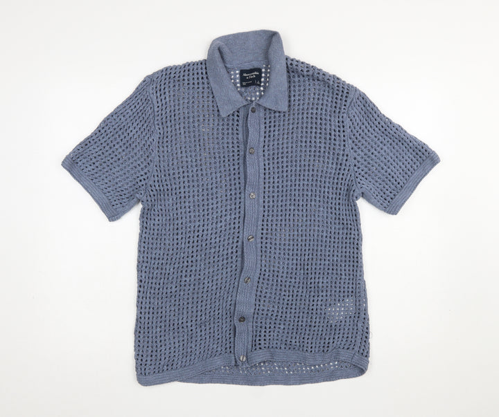 Abercrombie & Fitch Men’s Blue Open-Knit Short Sleeve Cardigan L