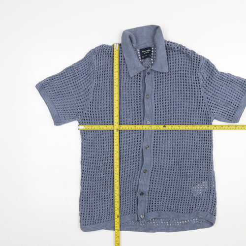 Abercrombie & Fitch Men’s Blue Open-Knit Short Sleeve Cardigan L