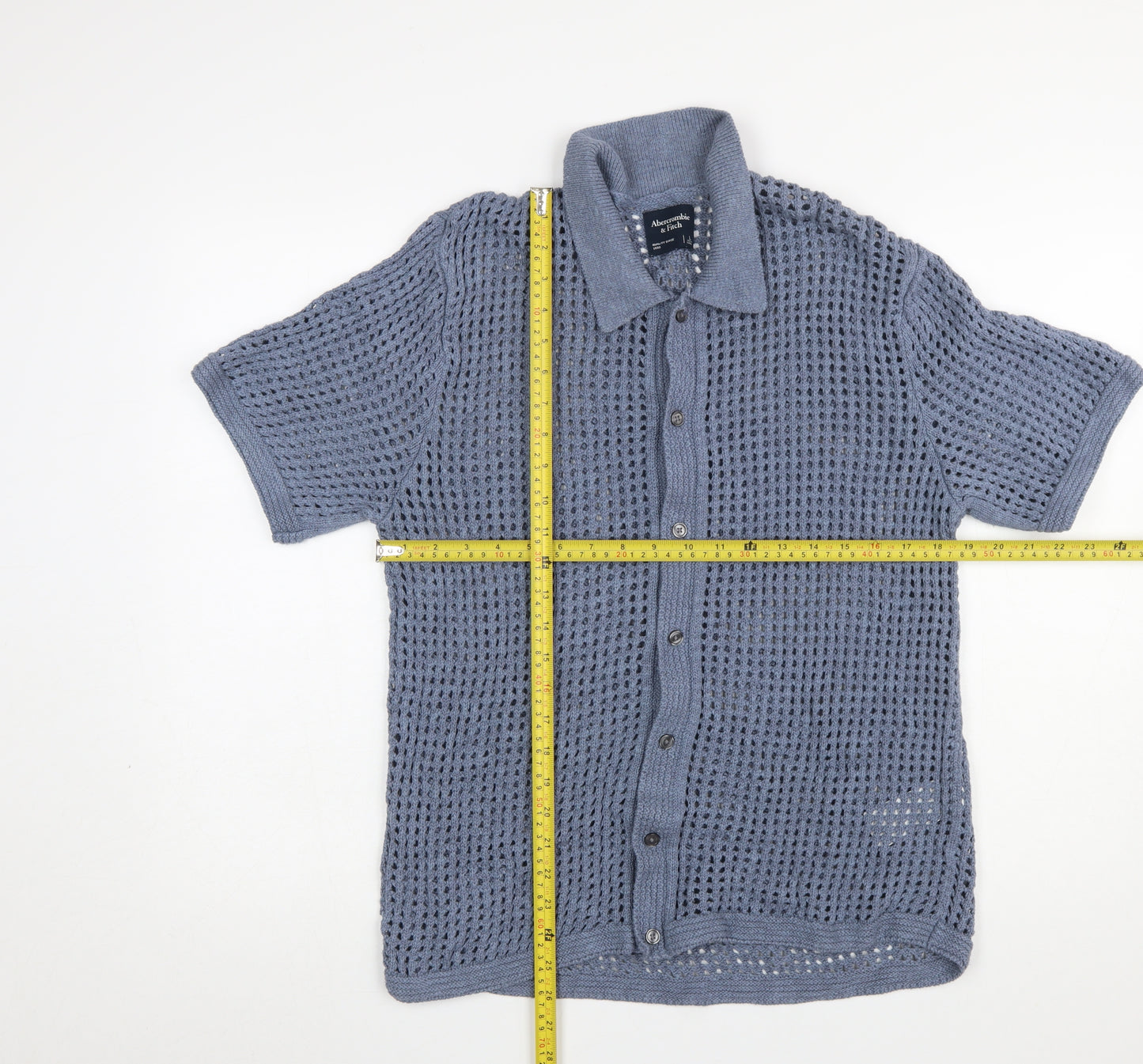 Abercrombie & Fitch Men’s Blue Open-Knit Short Sleeve Cardigan L