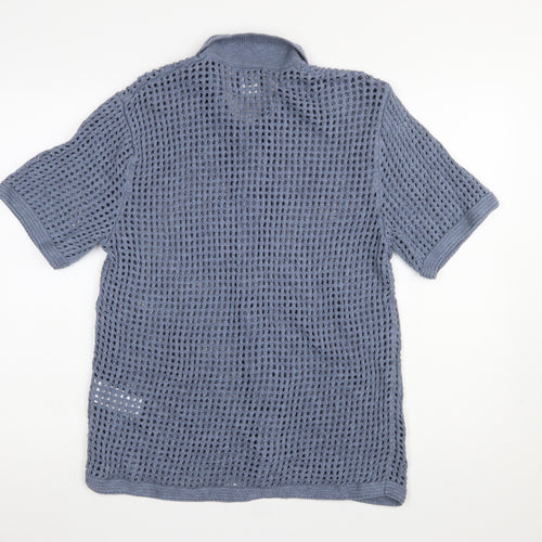 Abercrombie & Fitch Men’s Blue Open-Knit Short Sleeve Cardigan L