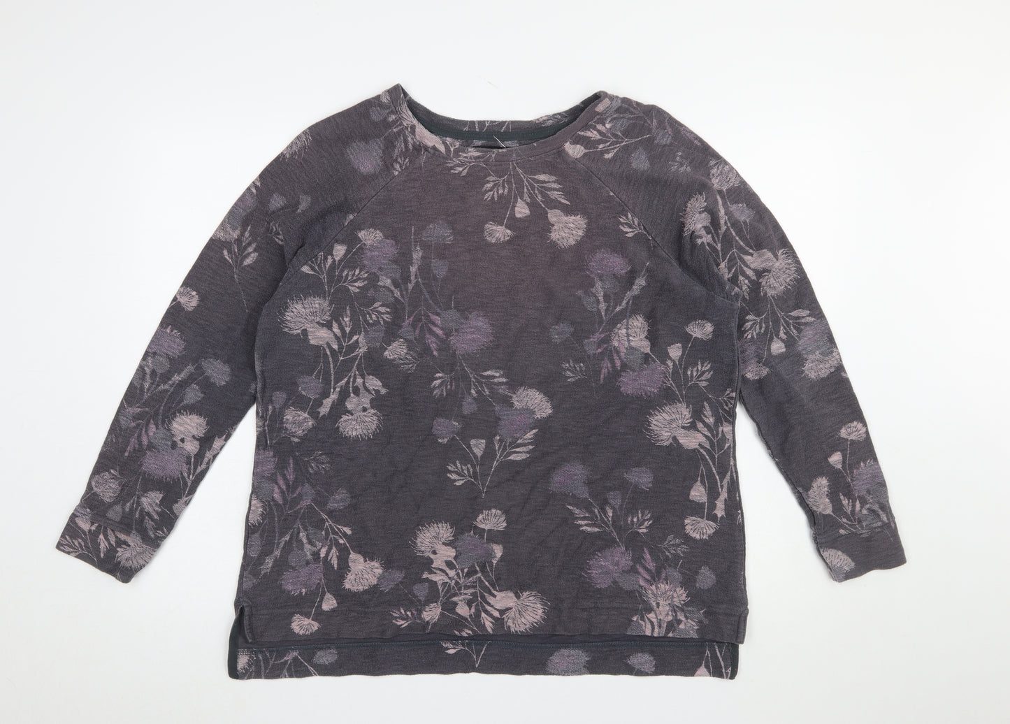 Next Women Grey Floral Cotton Pullover Sweatshirt UK 16