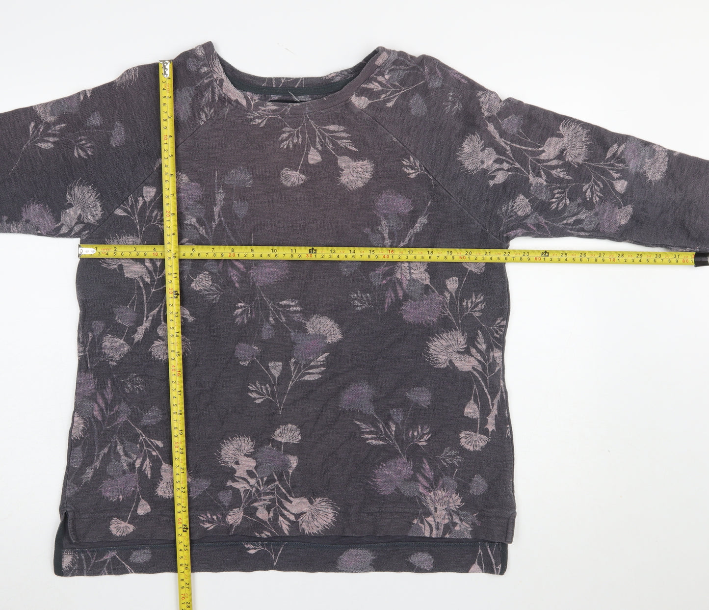 Next Women Grey Floral Cotton Pullover Sweatshirt UK 16