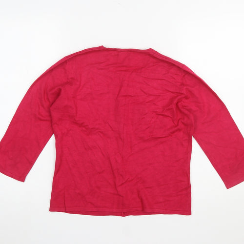 Country Casuals Womens Red Floral Embroidered Knit Cardigan S