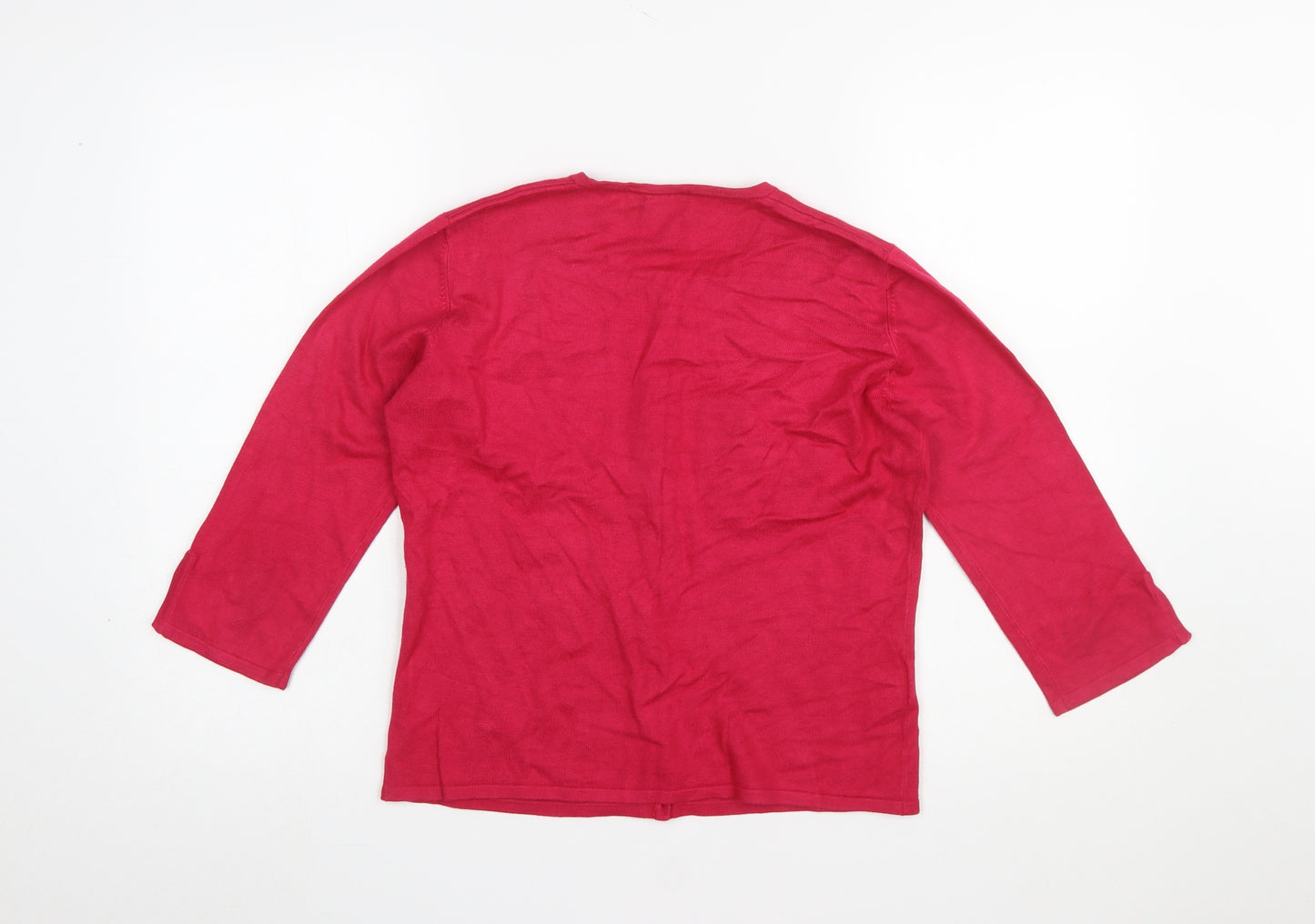 Country Casuals Womens Red Floral Embroidered Knit Cardigan S