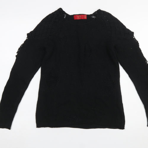 Tigerlily Women’s Black Knit Cold Shoulder Crew Neck Pullover Jumper Size 10
