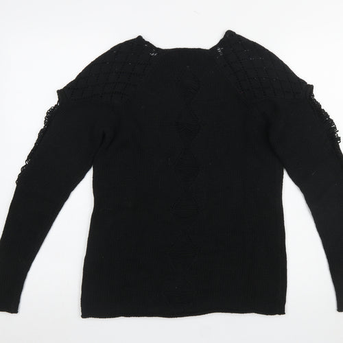 Tigerlily Women’s Black Knit Cold Shoulder Crew Neck Pullover Jumper Size 10