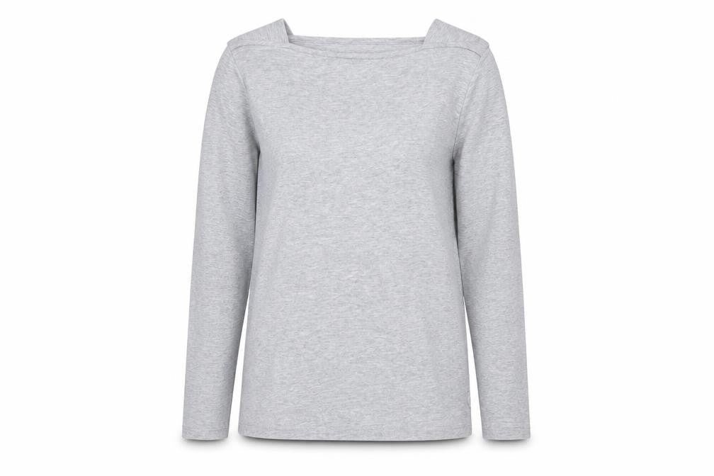 Front view of Cotton Traders women’s grey long sleeve basic jersey t-shirt, size UK 14