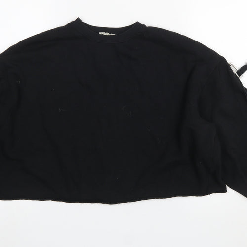 ZARA Trafaluc Women Black Long Sleeve Buckle Pullover Sweatshirt S