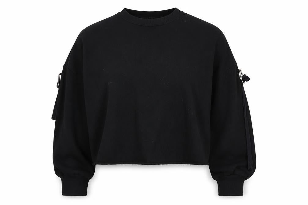 Front view of Zara Trafaluc Women Black Long Sleeve Buckle Pullover Sweatshirt S