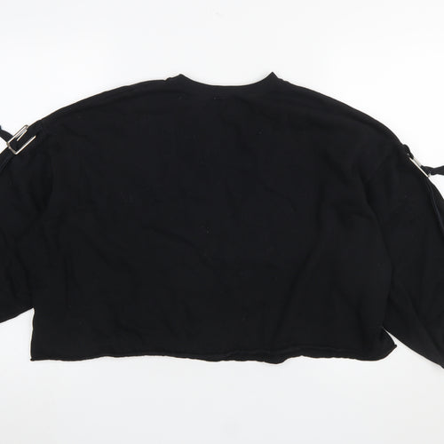 ZARA Trafaluc Women Black Long Sleeve Buckle Pullover Sweatshirt S