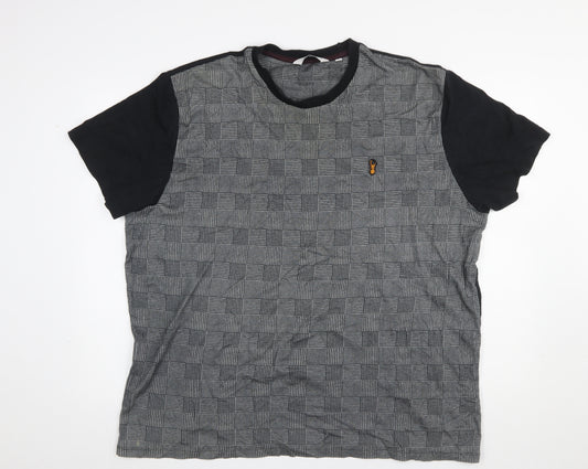Next Men's Black Grey Checked Crew Neck Short Sleeve Cotton T-Shirt XXL
