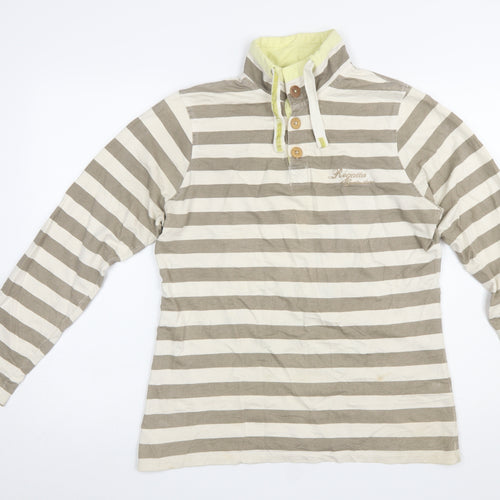 Regatta Women Beige Stripe Henley Sweatshirt UK 10 Cotton Button Detail