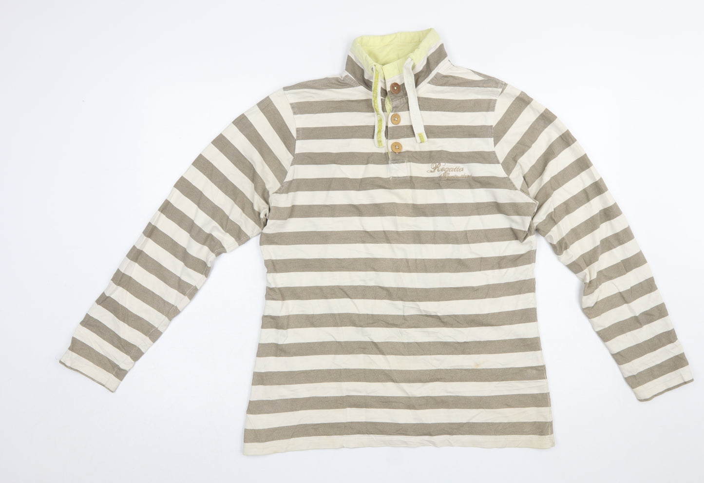 Regatta Women Beige Stripe Henley Sweatshirt UK 10 Cotton Button Detail