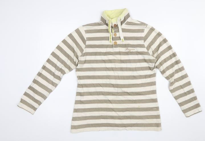 Regatta Women Beige Stripe Henley Sweatshirt UK 10 Cotton Button Detail