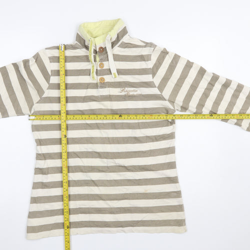 Regatta Women Beige Stripe Henley Sweatshirt UK 10 Cotton Button Detail