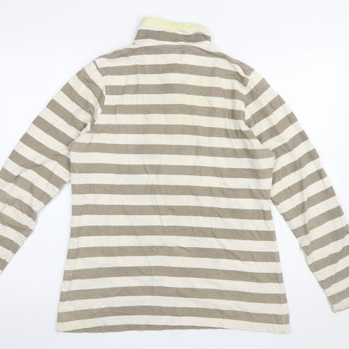 Regatta Women Beige Stripe Henley Sweatshirt UK 10 Cotton Button Detail
