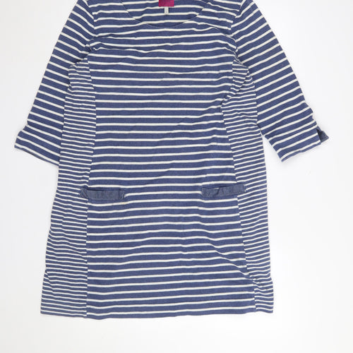 Joules Women Blue Stripe Cotton Shift Dress Size 18 3/4 Sleeve