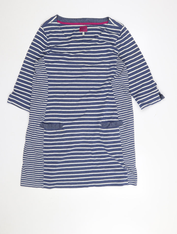 Joules Women Blue Stripe Cotton Shift Dress Size 18 3/4 Sleeve