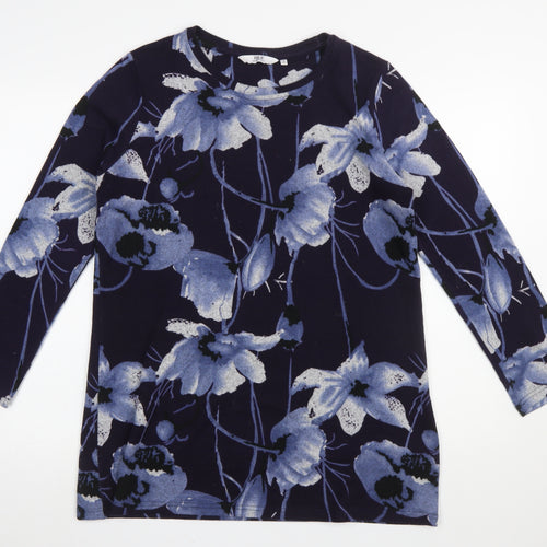 Isle Essentials Women's Blue Floral Long Sleeve Stretch Top Size 14