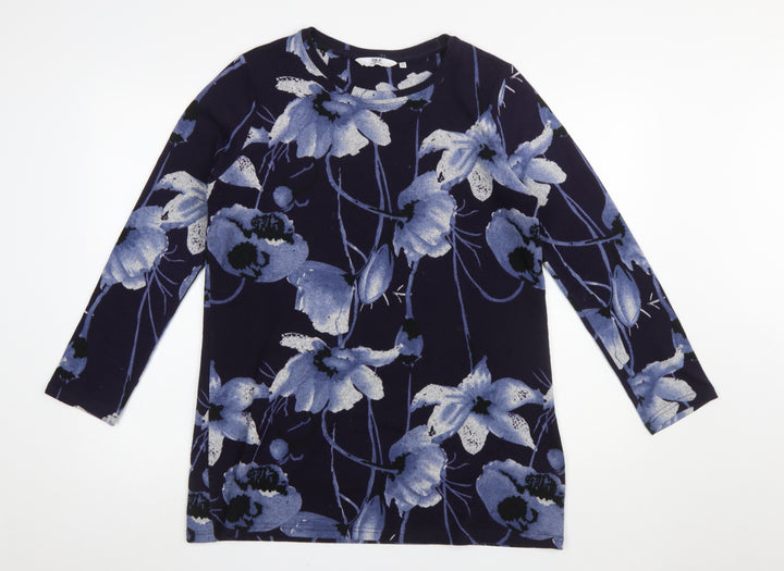 Isle Essentials Women's Blue Floral Long Sleeve Stretch Top Size 14