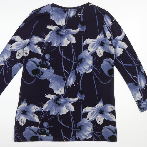 Isle Essentials Women's Blue Floral Long Sleeve Stretch Top Size 14