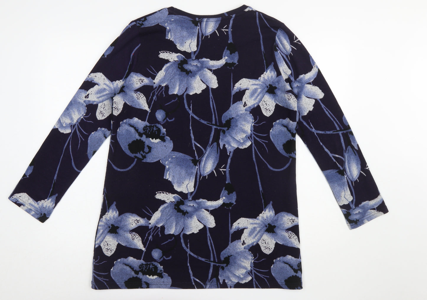 Isle Essentials Women's Blue Floral Long Sleeve Stretch Top Size 14