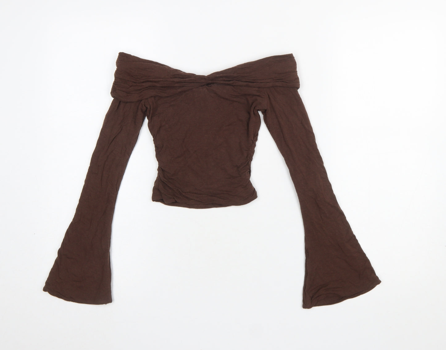 Oh Polly Women Brown Off Shoulder Cropped Long Sleeve Blouse XS