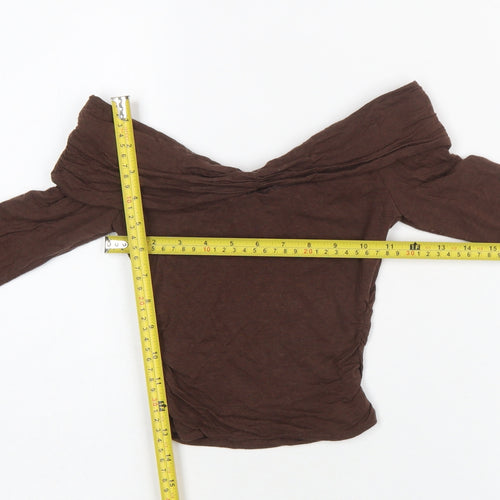 Oh Polly Women Brown Off Shoulder Cropped Long Sleeve Blouse XS