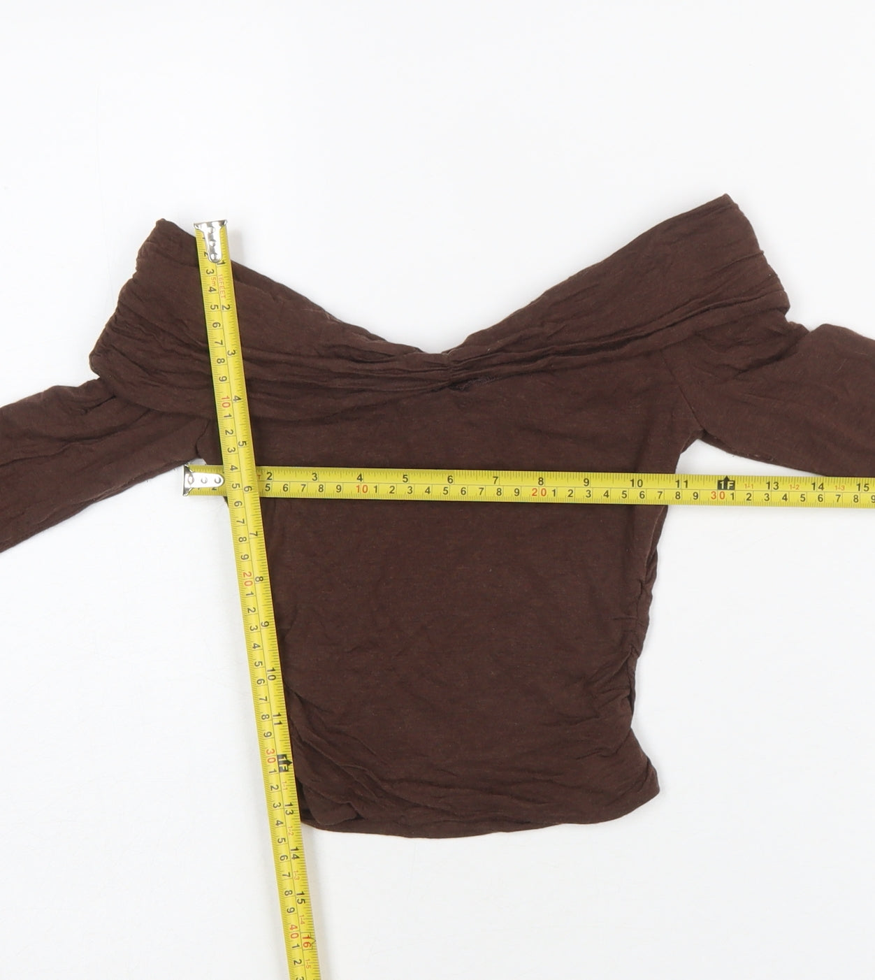 Oh Polly Women Brown Off Shoulder Cropped Long Sleeve Blouse XS