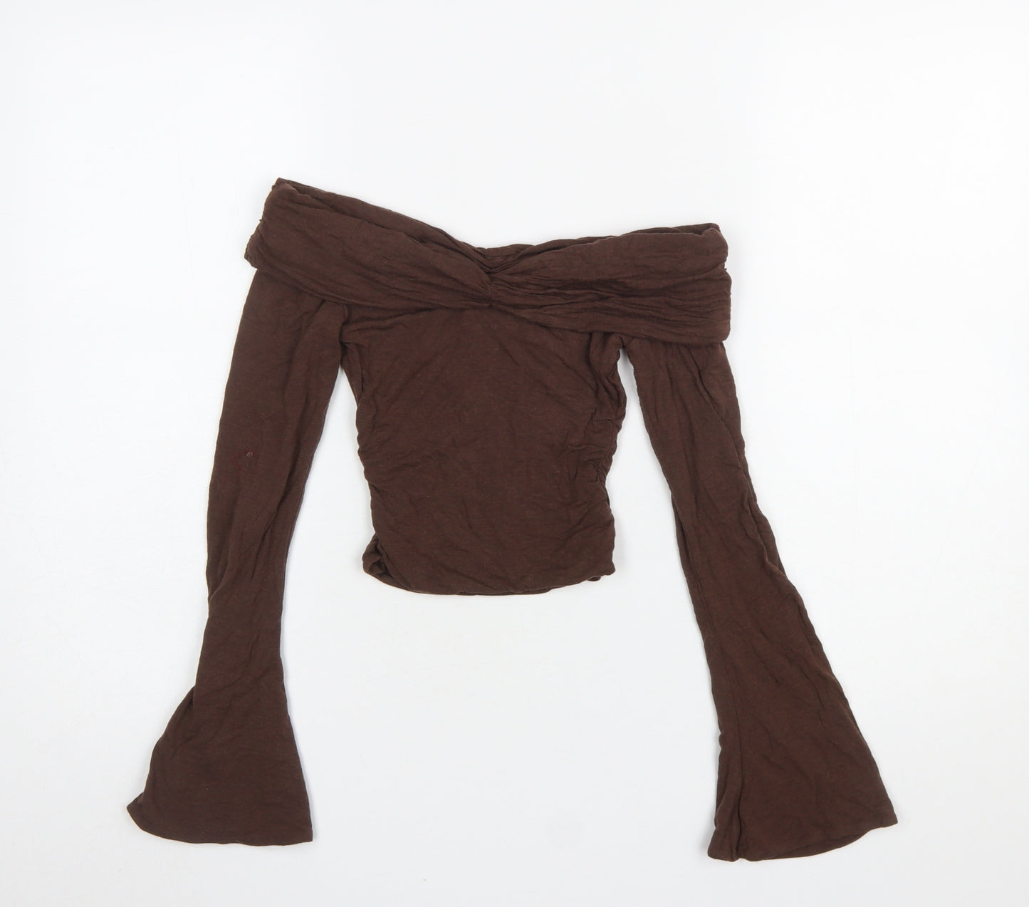 Oh Polly Women Brown Off Shoulder Cropped Long Sleeve Blouse XS