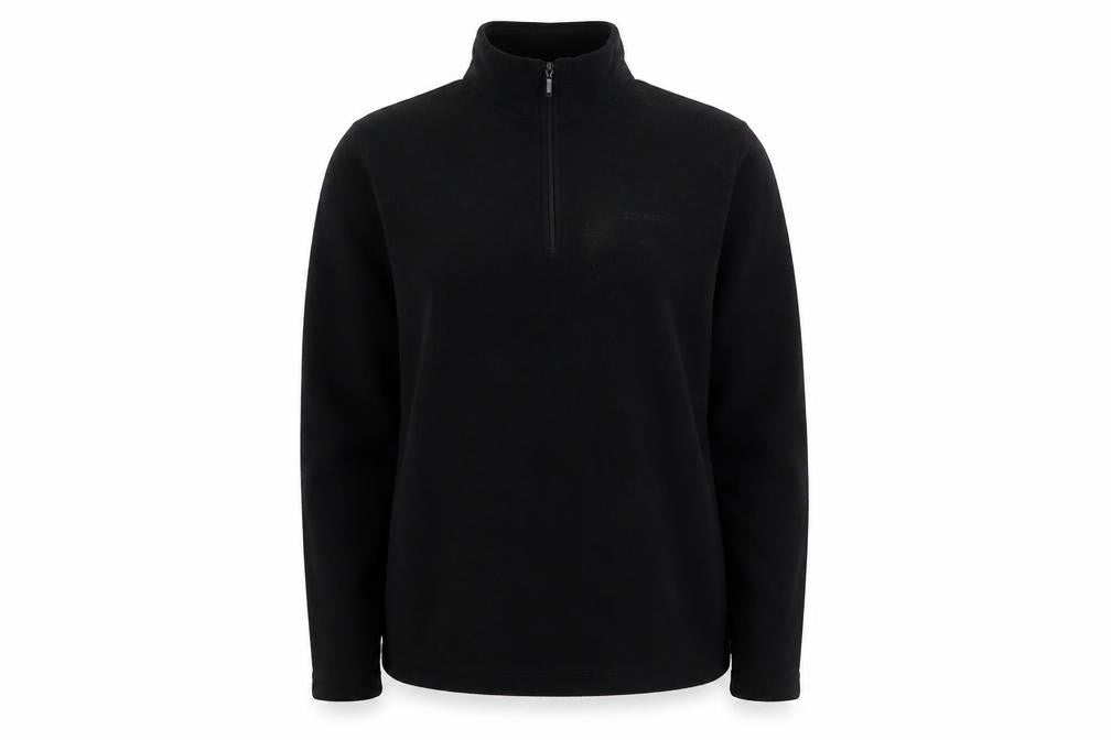 Front view of Rohan Women's Black 1/2 Zip Silver Fleece Sweatshirt, size S