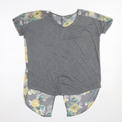 Next Women Grey Floral Back Short Sleeve Cotton T-Shirt Size 10