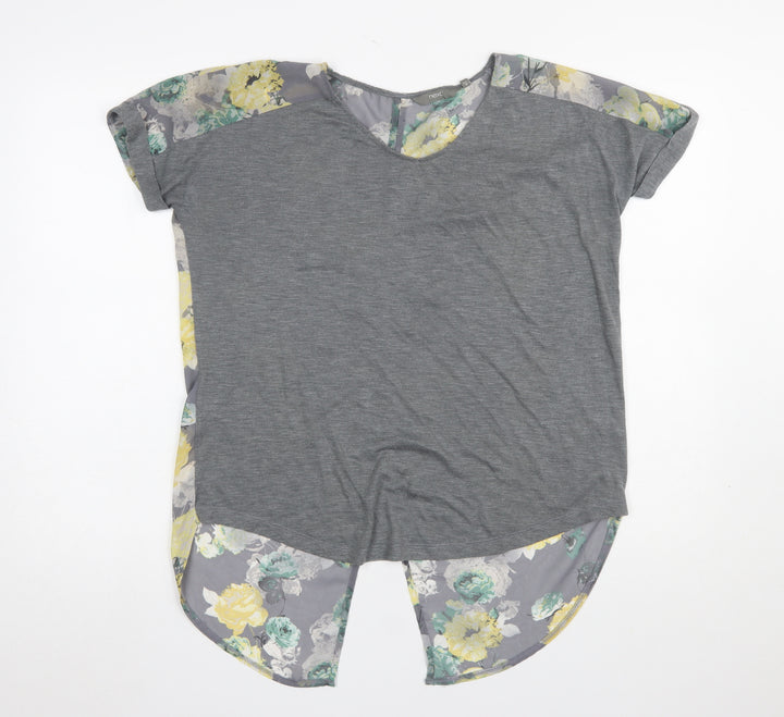 Next Women Grey Floral Back Short Sleeve Cotton T-Shirt Size 10