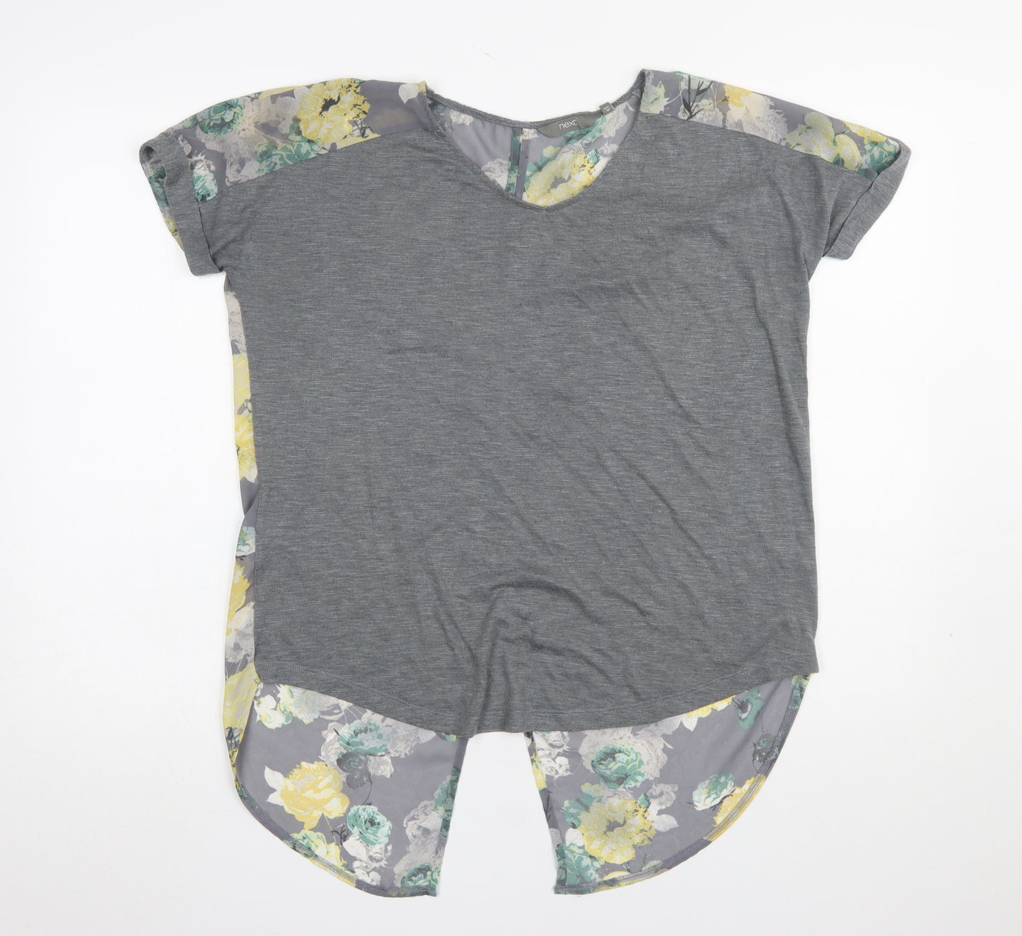 Next Women Grey Floral Back Short Sleeve Cotton T-Shirt Size 10