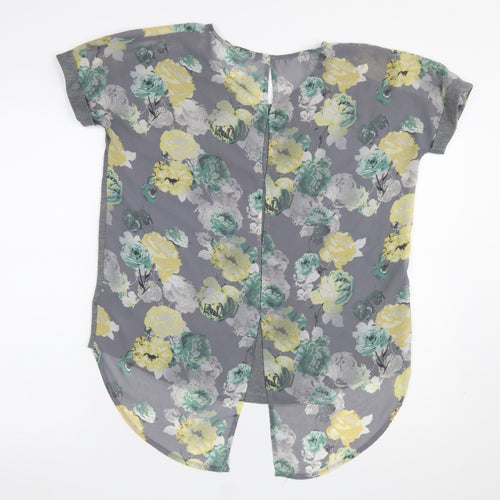 Next Women Grey Floral Back Short Sleeve Cotton T-Shirt Size 10