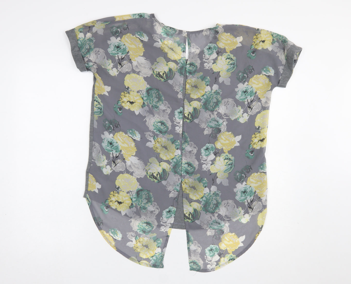 Next Women Grey Floral Back Short Sleeve Cotton T-Shirt Size 10