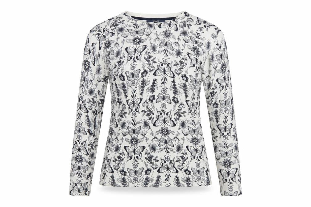 Front view of Next Women's White Butterfly Print Long Sleeve jumper, size 8