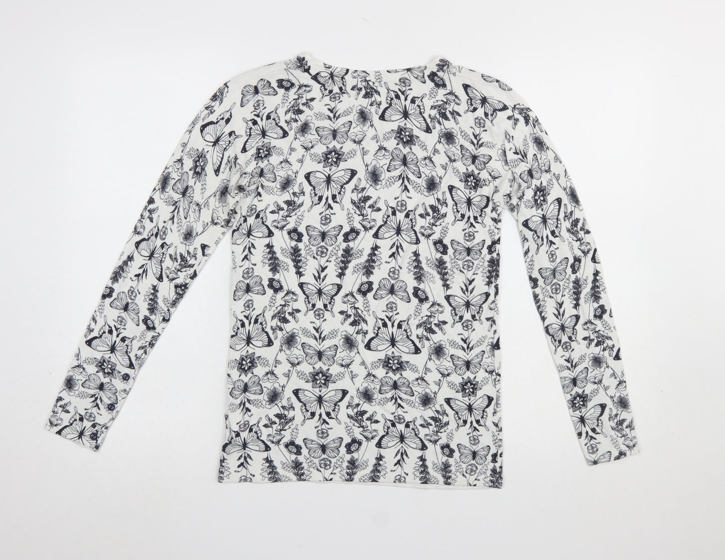 Next Women's White Butterfly Print Long Sleeve Pullover Jumper Size 8
