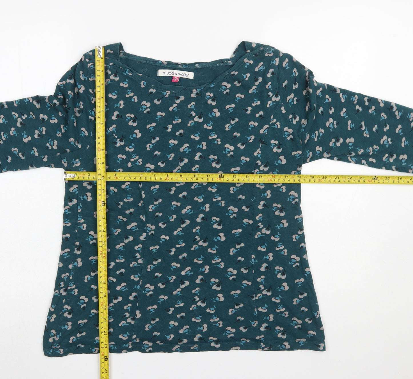Mudd & Water Women's Green Floral Long Sleeve Organic Cotton T-Shirt Size 14
