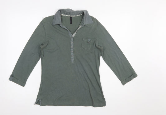 Marks and Spencer Women’s Green Cotton Collared Button-Up Top UK 12