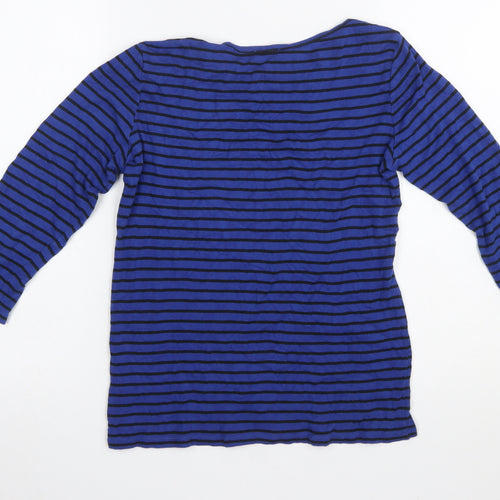 United Colors of Benetton Women Blue Striped Cotton Long Sleeve Top M