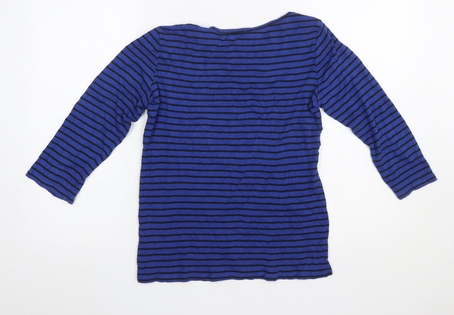 United Colors of Benetton Women Blue Striped Cotton Long Sleeve Top M