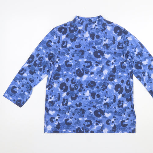 Honor Millburn Blue Animal Print Mock Neck Long Sleeve Top S 10-12 Women