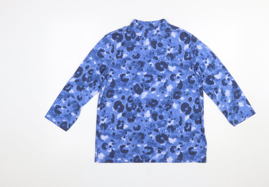 Honor Millburn Blue Animal Print Mock Neck Long Sleeve Top S 10-12 Women